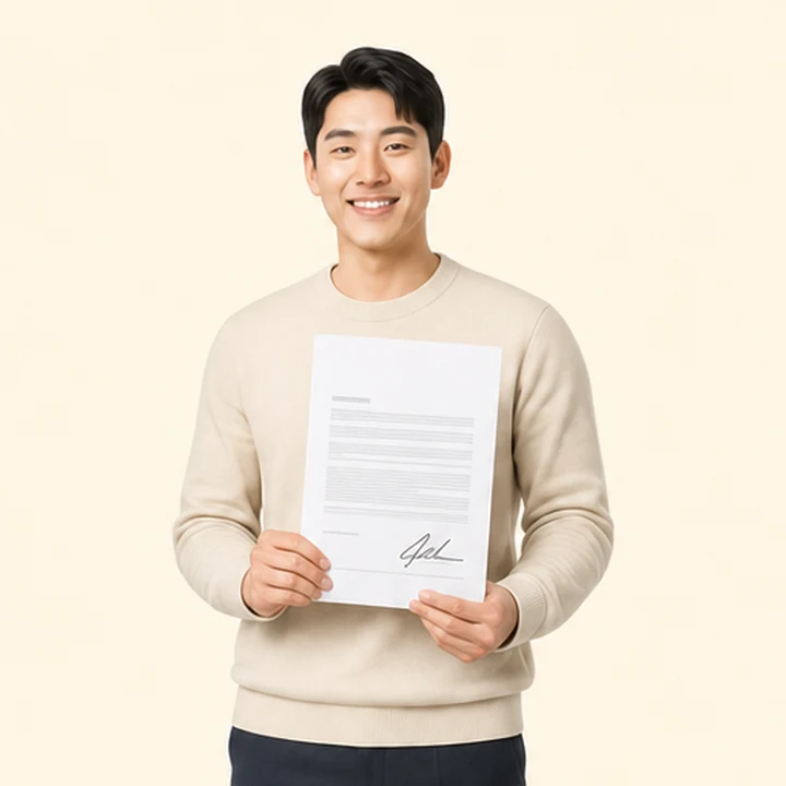 기아 K8 장기렌트 서면 견적서를 들고 있는 고객